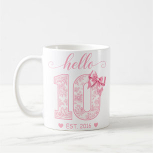 Hello 10 Birthday Pink Hello 10 Custom Year Coffee Mug