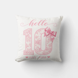 Hello 10 Birthday   Pink Hello 10 Custom Year Cushion