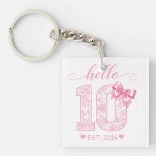 Hello 10 Birthday Pink Hello 10 Custom Year Key Ring