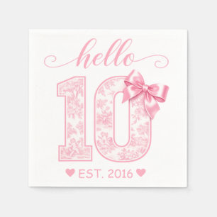 Hello 10 Birthday Pink Hello 10 Custom Year Napkin