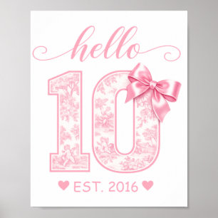 Hello 10 Birthday Pink Hello 10 Custom Year Poster