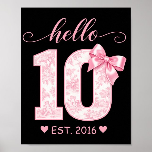 Hello 10 Birthday | Pink Hello 10 Custom Year Poster (Front)