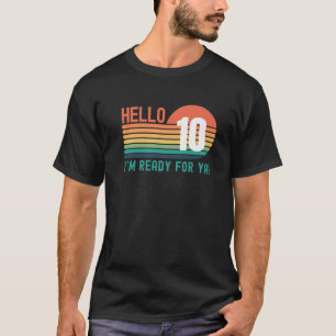 Hello 10 Year Old Birthday Retro Sunset 10Th Birth T-Shirt