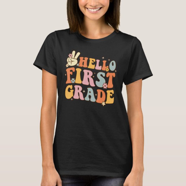 Hello 1st First Grade First Day Back To School Gro T-Shirt (Front)