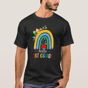 Hello 1st Grade Boho Rainbow Teacher Kids Back To  T-Shirt