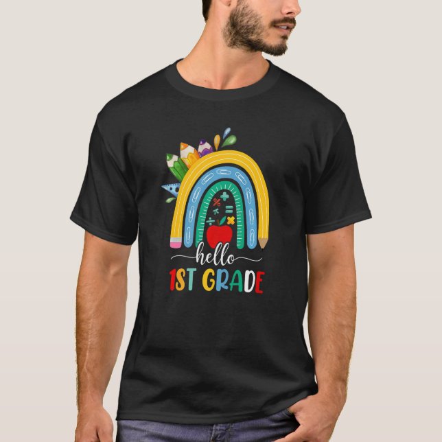 Hello 1st Grade Boho Rainbow Teacher Kids Back To  T-Shirt (Front)