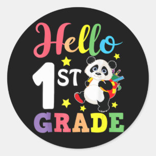 Hello 1st Grade Cute Panda Back To School Student  Classic Round Sticker