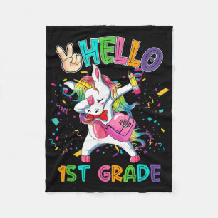Hello 1st Grade Dabbing Unicorn Back To School Gir Fleece Blanket