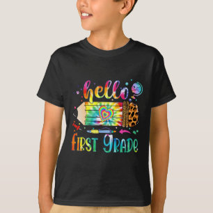 Hello 1st Grade Leopard Pencil Tie Dye Fun Back To T-Shirt