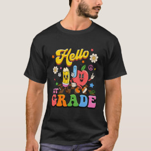 Hello 1St Grade Leopard Pencil Tie Dye Funny Back T-Shirt