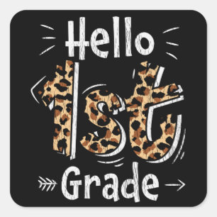 Hello 1st Grade Leopard Print Back to School Girls Square Sticker