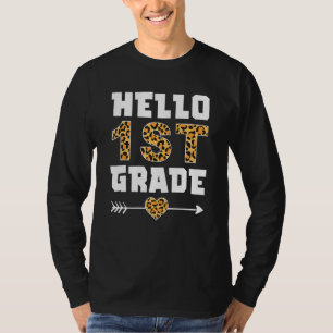 Hello 1st Grade Leopard Print First Grade Teacher T-Shirt