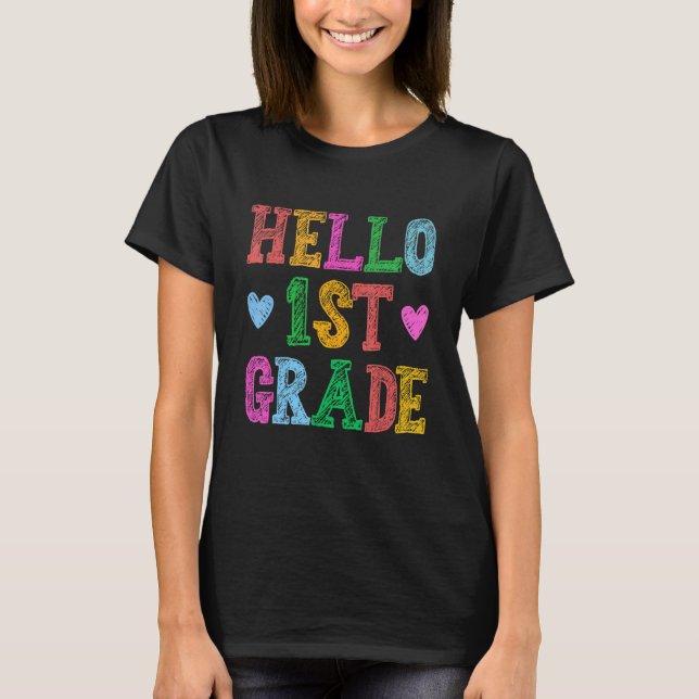 Hello 1st Grade Leopard Squad Back To School Teach T-Shirt (Front)