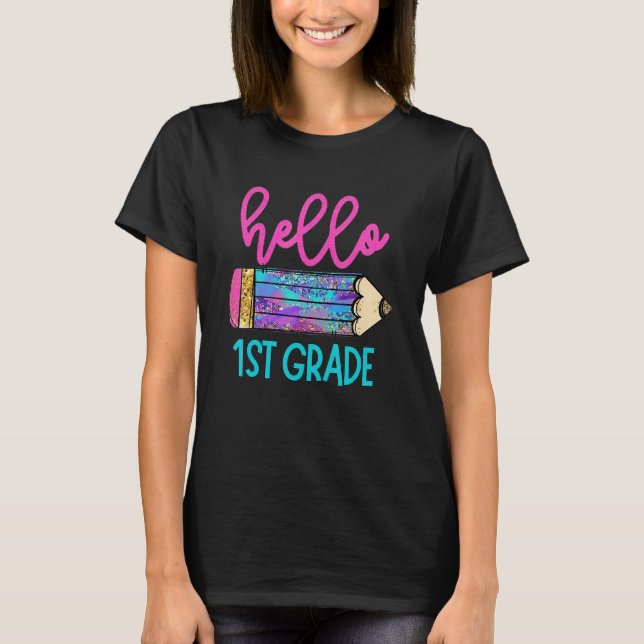 Hello 1st Grade Pencil Kids Back To School Tie Dye T-Shirt (Front)