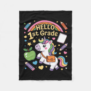 Hello 1st Grade Rainbow Cute Unicorn First Day Of Fleece Blanket