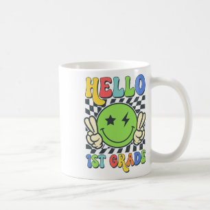 Hello 1st Grade Vibes Groovy Smile Face Back To Sc Coffee Mug