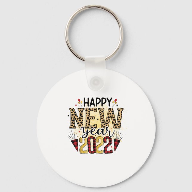 Hello 2022 Happy New Year 2022 Leopard Key Ring (Front)
