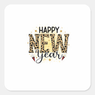 Hello 2022 Happy New Year Leopard Square Sticker
