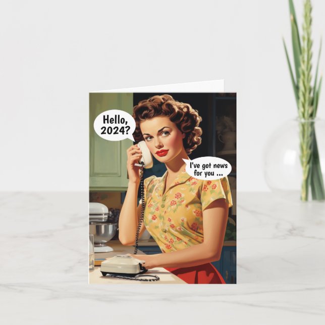 Hello, 2024: Got News for You Retro New Year Card (Front)
