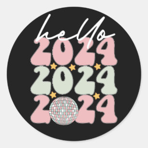 Hello 2024 Groovy Happy New Year Christmas Classic Round Sticker