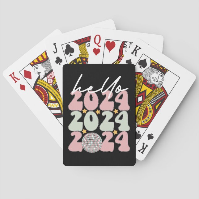 Hello 2024 Groovy Happy New Year Christmas Playing Cards (Back)