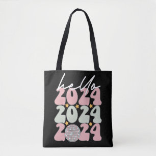 Hello 2024 Groovy Happy New Year Christmas Tote Bag
