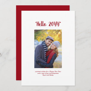 Hello 2024 Happy New Year Minimalist Photo Red Holiday Card
