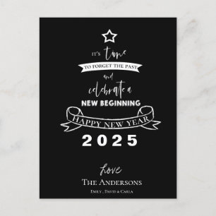 Hello 2025 Typography Black White Star New Year Holiday Postcard