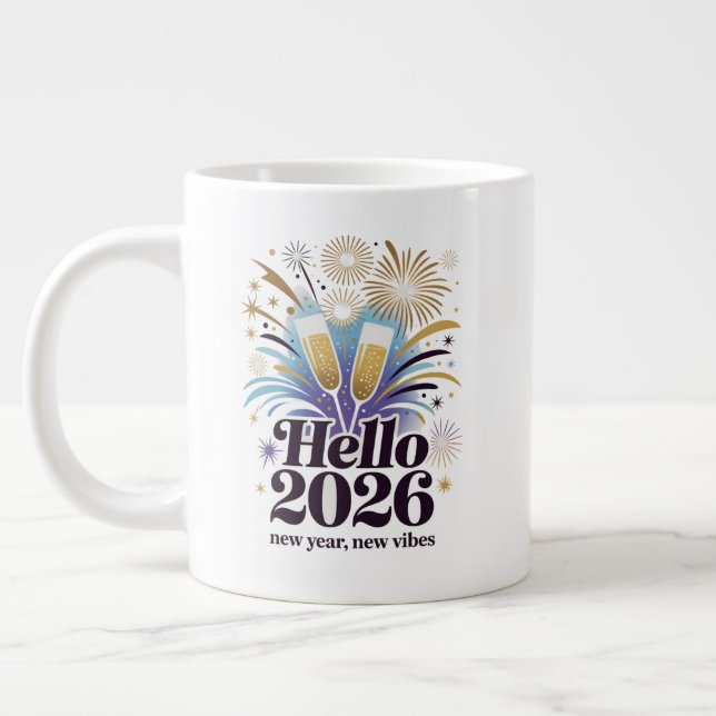 Hello 2026 Celebration– New Year Sparkle Design Large Coffee Mug (Left)