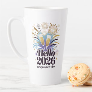 Hello 2026 Celebration– New Year Sparkle Design Latte Mug