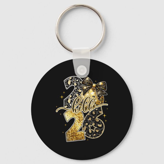 Hello 2026 Coquette Bow Leopard New Years Eve Part Key Ring (Front)