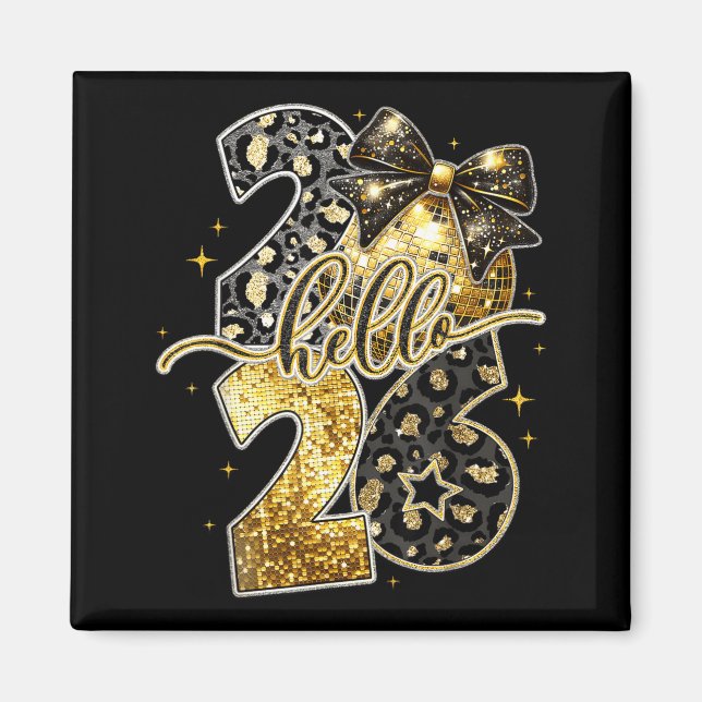 Hello 2026 Coquette Bow Leopard New Years Eve Part Magnet (Front)