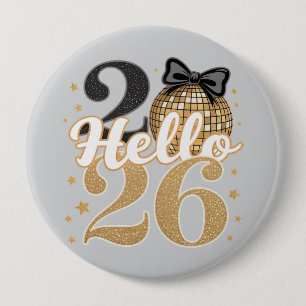 Hello 2026 Disco Ball Celebration 10 Cm Round Badge