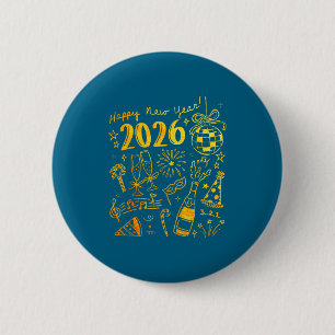 Hello 2026 Disco Ball Coquette Bow Happy New Year 6 Cm Round Badge