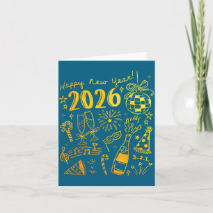 Hello 2026 Disco Ball Coquette Bow Happy New Year Card