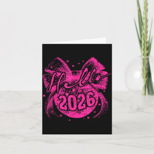 Hello 2026 Disco Ball Coquette Bow Happy New Year Card