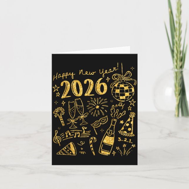 Hello 2026 Disco Ball Coquette Bow Happy New Year  Card (Front)
