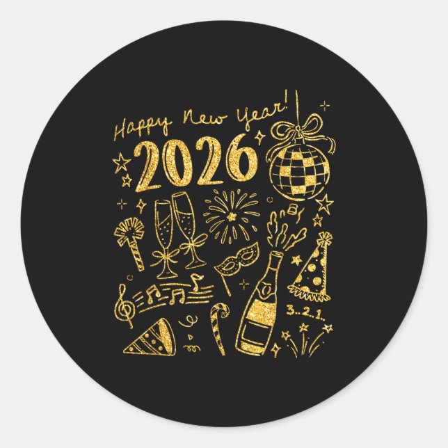 Hello 2026 Disco Ball Coquette Bow Happy New Year  Classic Round Sticker (Front)