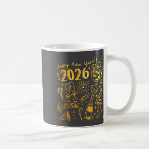 Hello 2026 Disco Ball Coquette Bow Happy New Year Coffee Mug