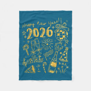 Hello 2026 Disco Ball Coquette Bow Happy New Year  Fleece Blanket