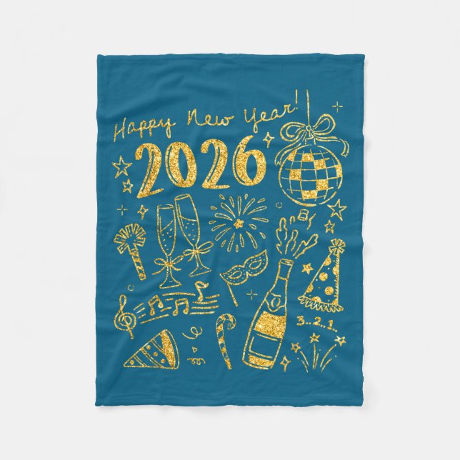 Hello 2026 Disco Ball Coquette Bow Happy New Year  Fleece Blanket (Front)