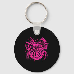 Hello 2026 Disco Ball Coquette Bow Happy New Year  Key Ring