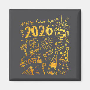 Hello 2026 Disco Ball Coquette Bow Happy New Year  Magnet