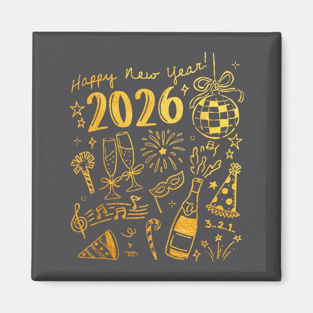 Hello 2026 Disco Ball Coquette Bow Happy New Year  Magnet (Front)