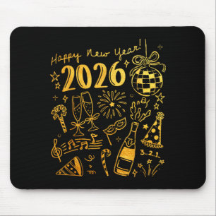 Hello 2026 Disco Ball Coquette Bow Happy New Year Mouse Pad