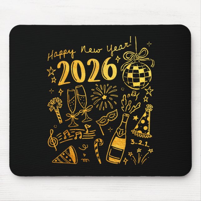 Hello 2026 Disco Ball Coquette Bow Happy New Year  Mouse Pad (Front)