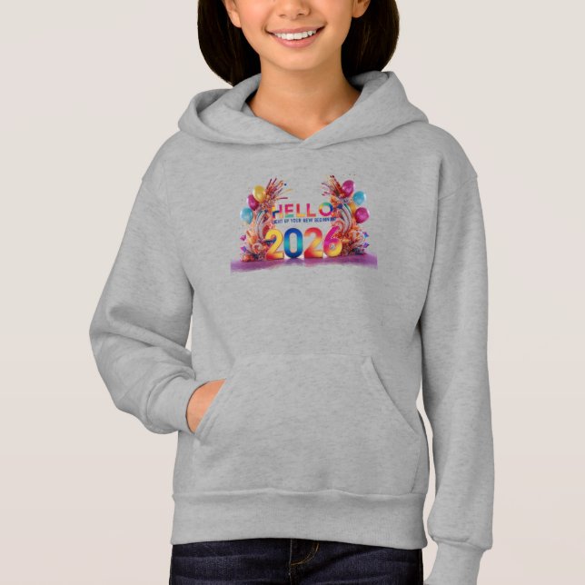 Hello 2026 Fun 3D Party Kids Pullover Hoodie (Front)