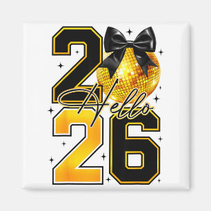 Hello 2026 Happy New Year 2026 Coquette Bow Disco  Magnet