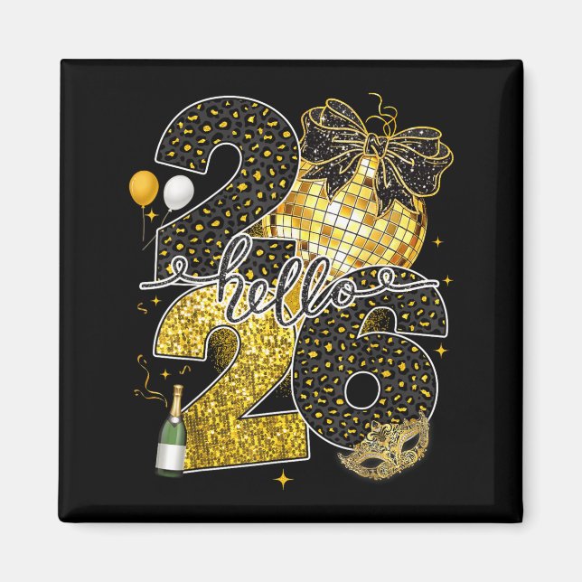 Hello 2026 Happy New Year Disco Ball Nye Countdown Magnet (Front)