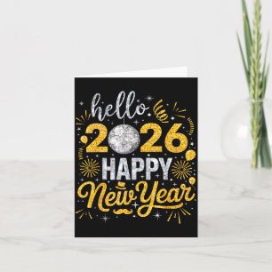 Hello 2026 Happy New Year Fireworks Balloons Famil Card